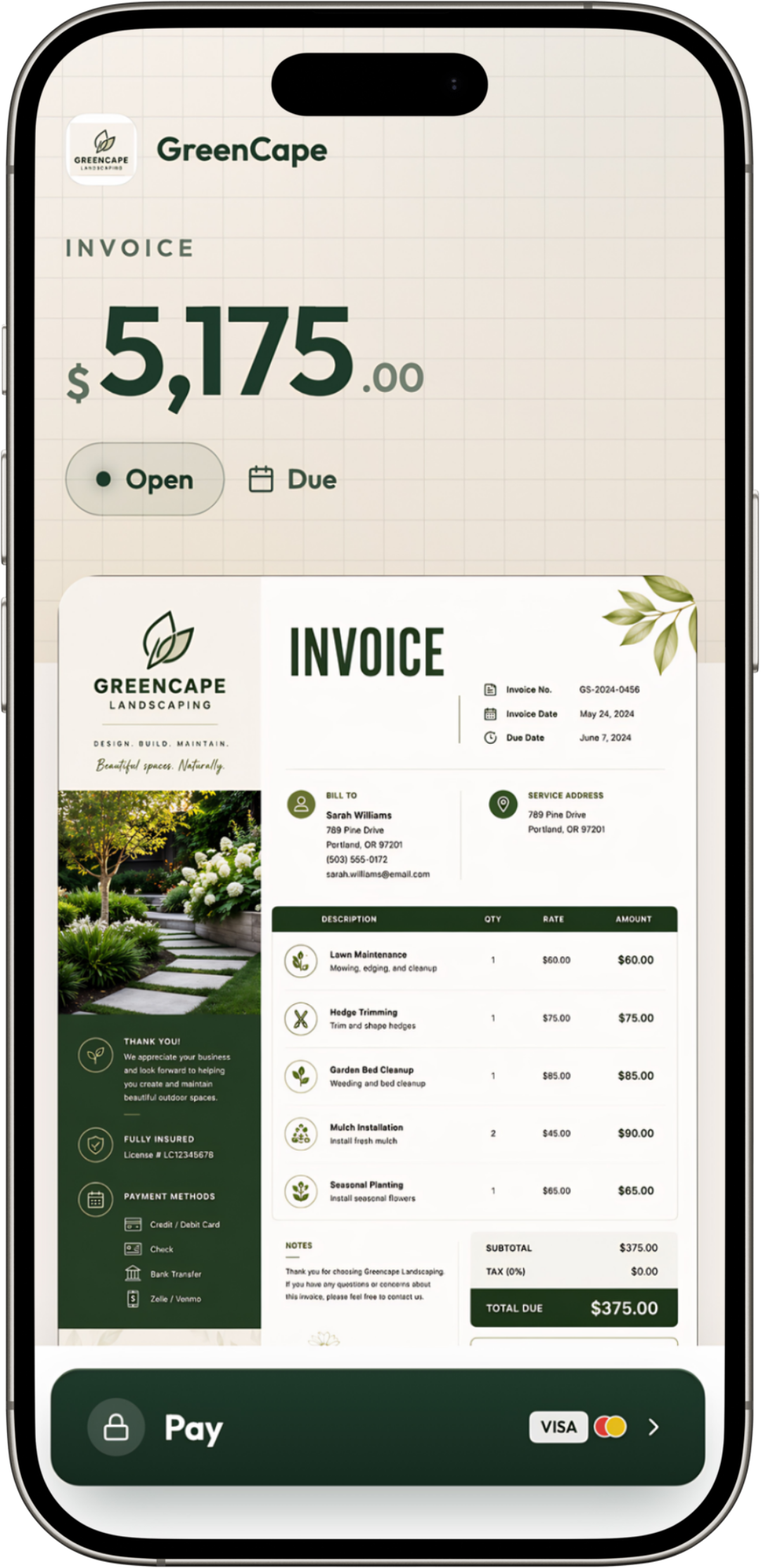 WinPal professional invoice with one-tap online payment