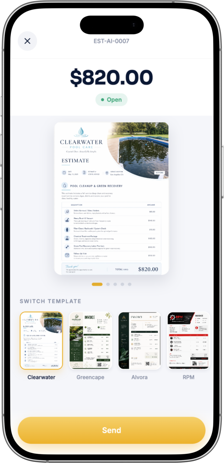 WinPal estimate templates — switch designs to match your brand